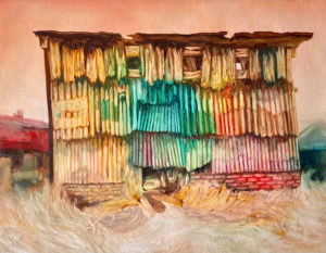 Colorful painting depcting a barn by german artist Marianne Thoermer.